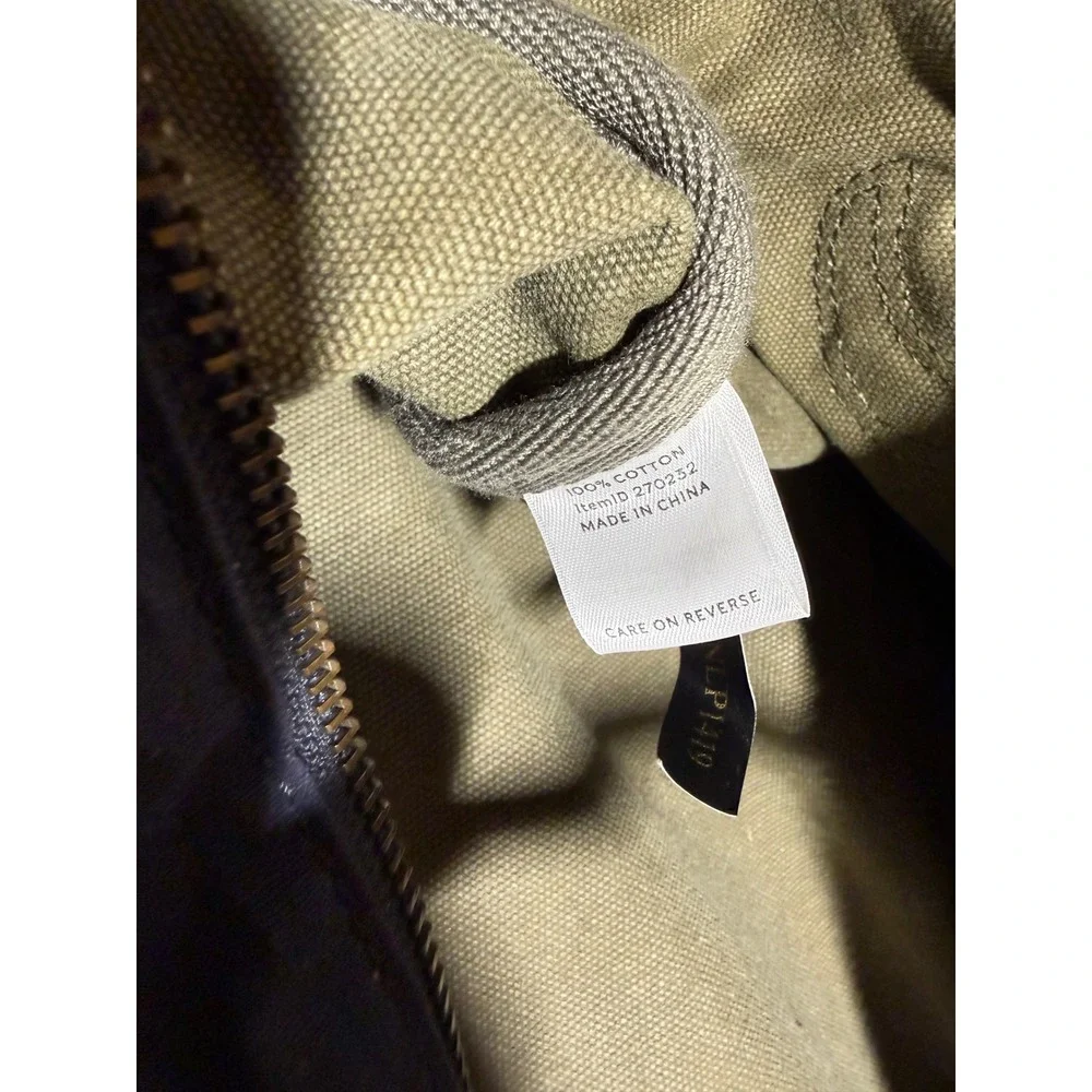 LL Bean Signature Waxed Canvas Duffle Bag Navy Blue Leather trim 22